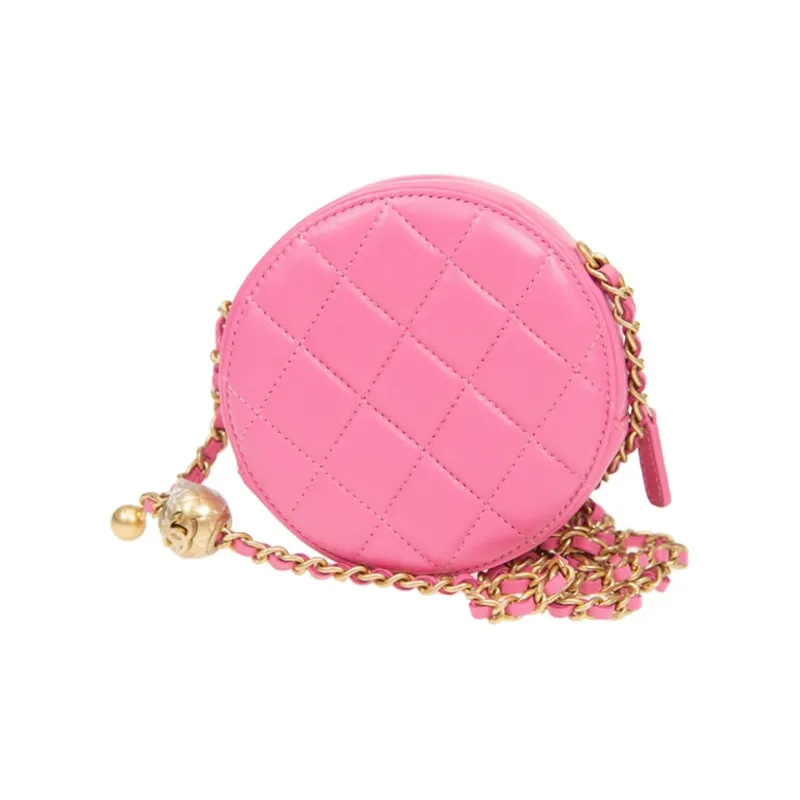 CHANEL Sheepskin Round Bag, Shoulder Bag, Crossbody Bag Women's Pink-2