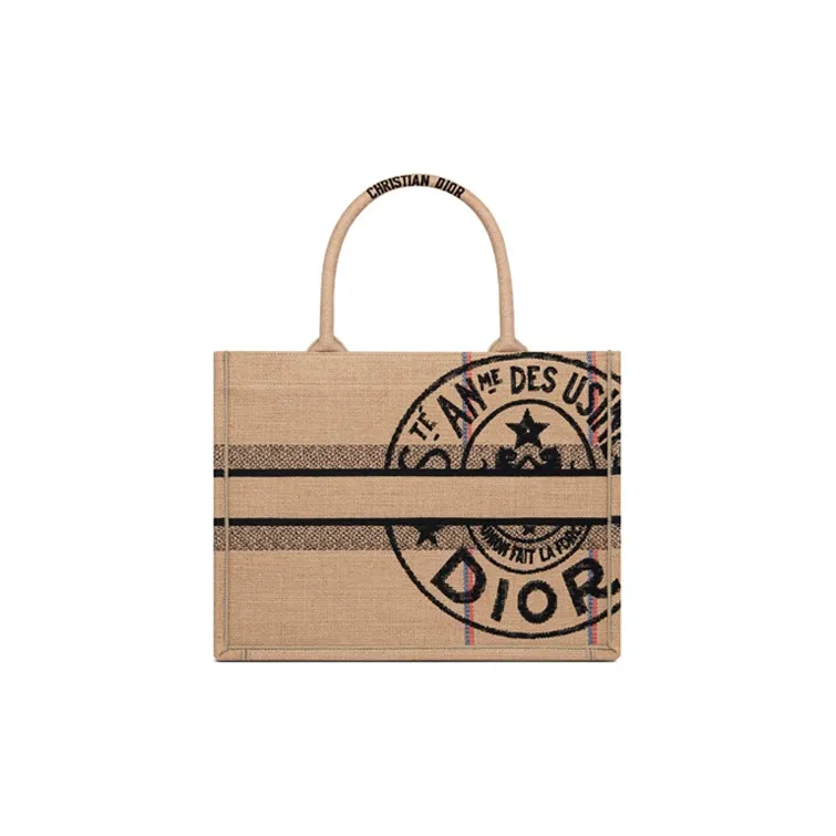 DIOR BookTote Beige Canvas Tote Bag, Shopping Bag, Handbag Medium Size Women's Yellow-4