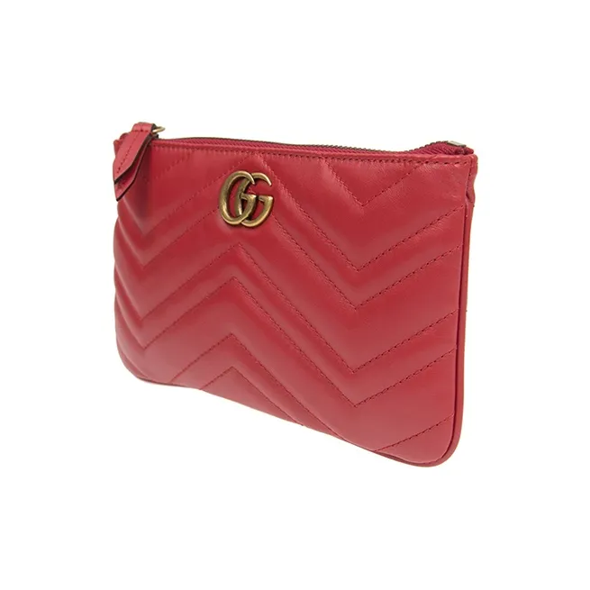 GUCCI GG Marmont Embossed Leather Clutch Folder Coin Purse Women's Red-1