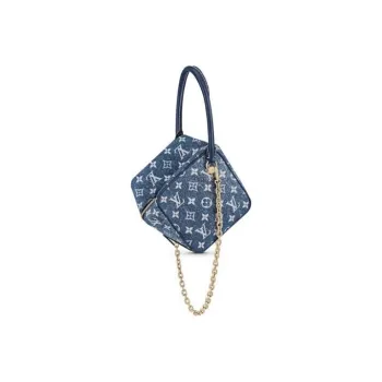 LOUIS VUITTON Jacquard Denim With Cow Leather Patchwork Dice Bag Chain Bag Handbag Regular Women's Blue