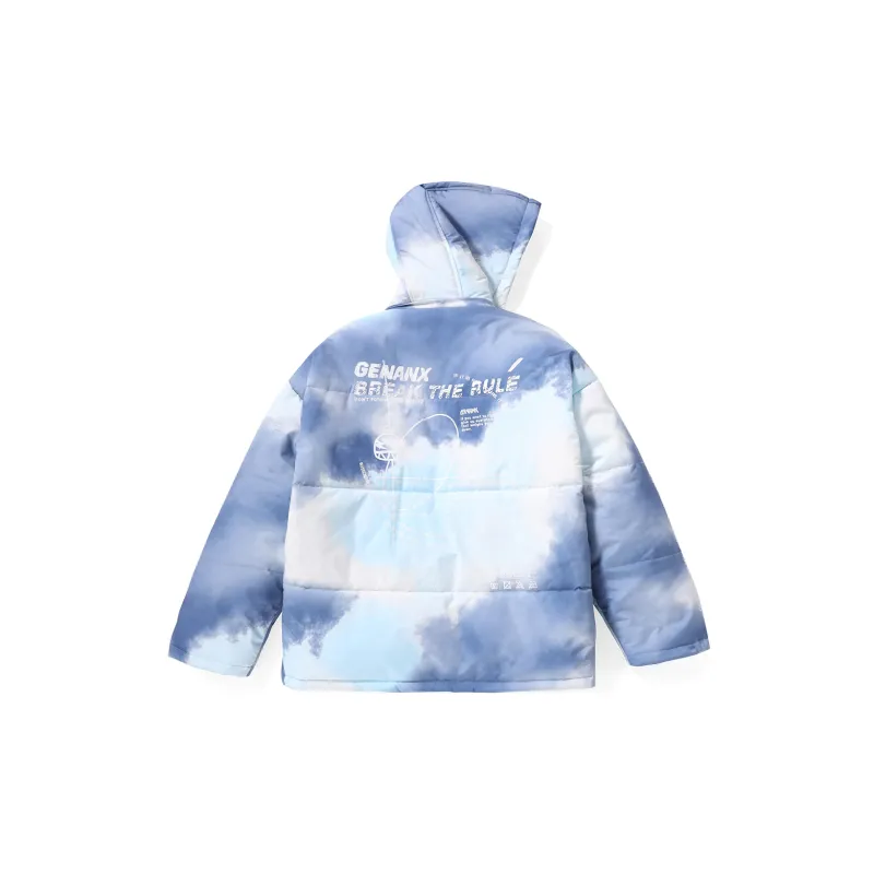 GENANX Gradient Cartoon Letter Detachable Hood Loose Fit Puffer Jacket Unisex-1