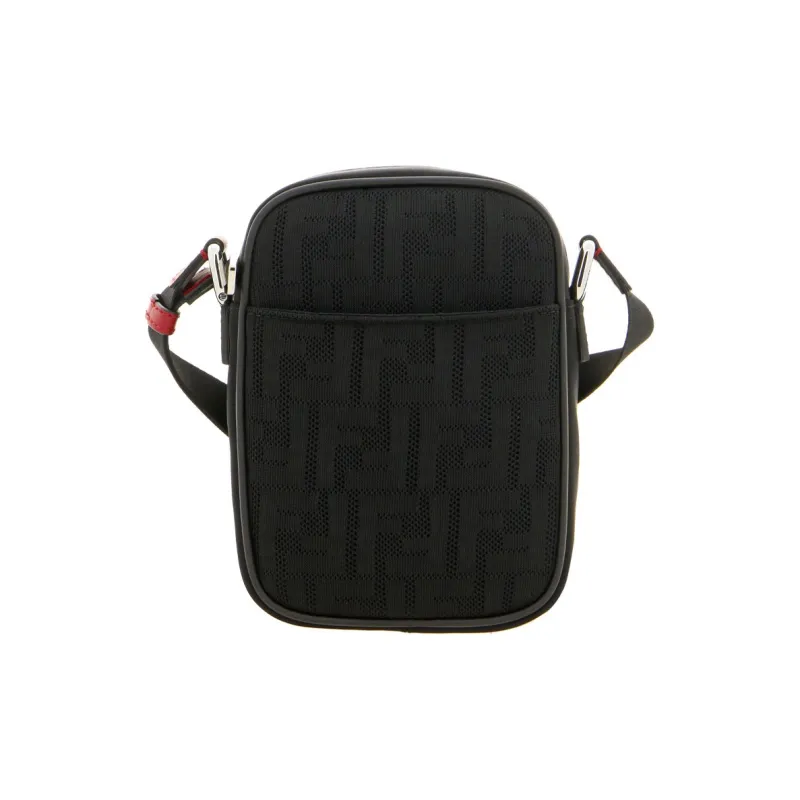 FENDI Mesh Canvas With Leather Vertical Messenger Bag, Camera Bag, Crossbody Bag, Shoulder Bag Men's Black-1