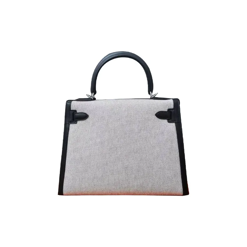 HERMES TOILE H Canvas With SWIFT Calfskin Kelly Bag Shoulder Bag Crossbody Bag Handbag Women's Black White-1