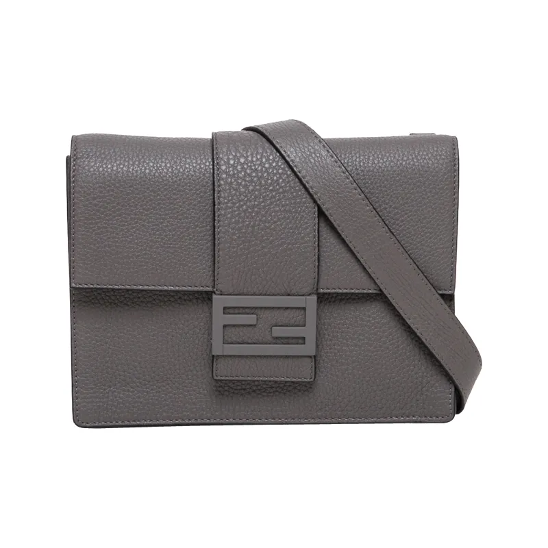 FENDI Baguette Cow Leather Baguette Bag, Shoulder Bag, Crossbody Bag Medium Size Men's Gray-0