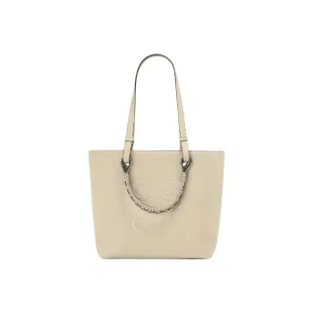 LOEWE Grained Calfskin Tote Bag Shopping Bag One Shoulder Handbag Small Size Women's Light Oat