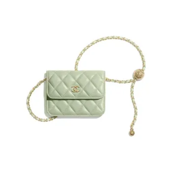 CHANEL Little Golden Ball Lambskin Shoulder Bag, Crossbody Bag Women's Light Green