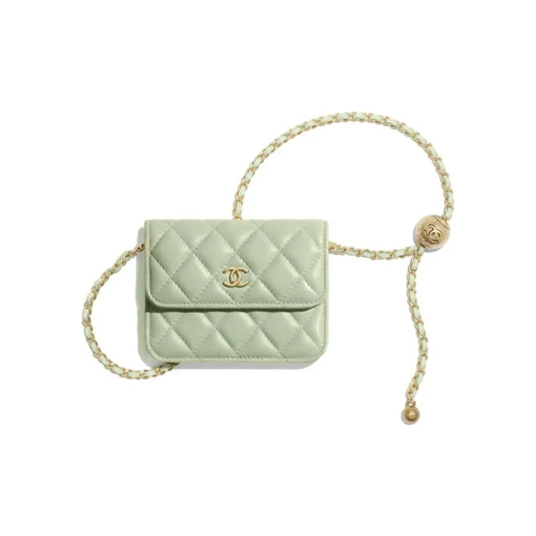 CHANEL Little Golden Ball Lambskin Shoulder Bag, Crossbody Bag Women's Light Green-0