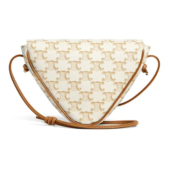 CELINE Triomphe Calfskin With Leather And Canvas Triangle Bag, Shoulder Bag, Crossbody Bag Women's White-1
