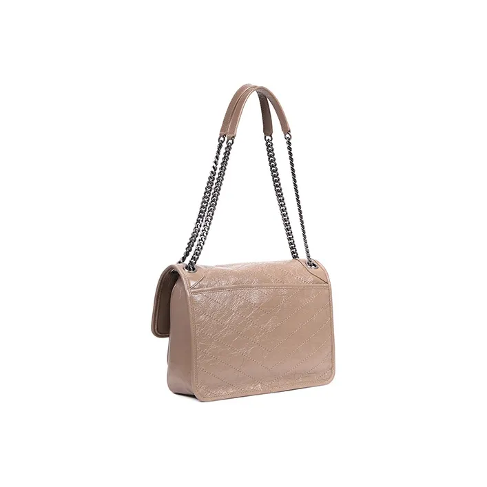 SAINT LAURENT Niki Leather Hobo Bag Chain Crossbody Bag Shoulder Bag Medium Size Women's Milk Tea Beige-1