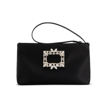 Roger Vivier RV NIGHTLILY Silk Satin Shoulder Bag, Handbag, Shoulder Bag Women's Black