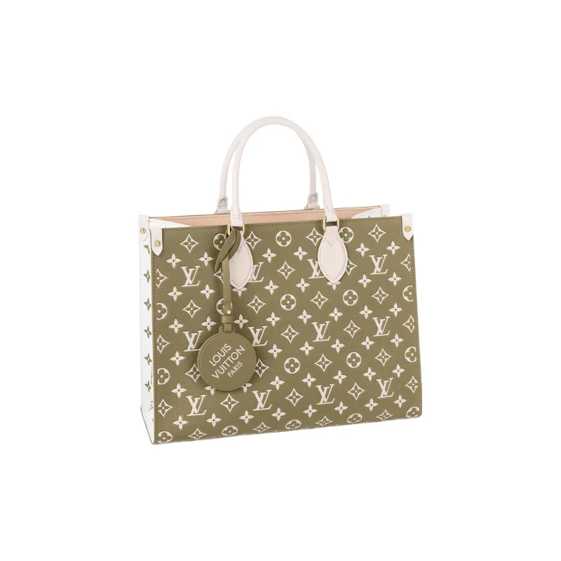 LOUIS VUITTON Onthego Mm Khaki Green/Beige/Cream-1