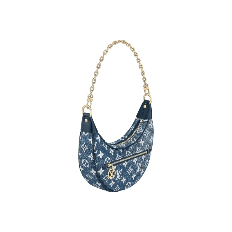 LOUIS VUITTON Loop Baguette Handbag Denim Jacquard Navy Blue-2