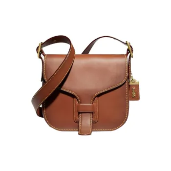 COACH Courier Leather Crossbody Bag Medium Size Women's Brown