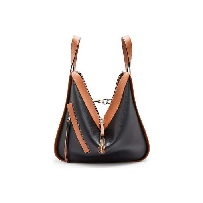 LOEWE Hammock Cow Leather Hammock Bag Shoulder Bag Crossbody Bag Handbag Small Size Women's Black Tan-2