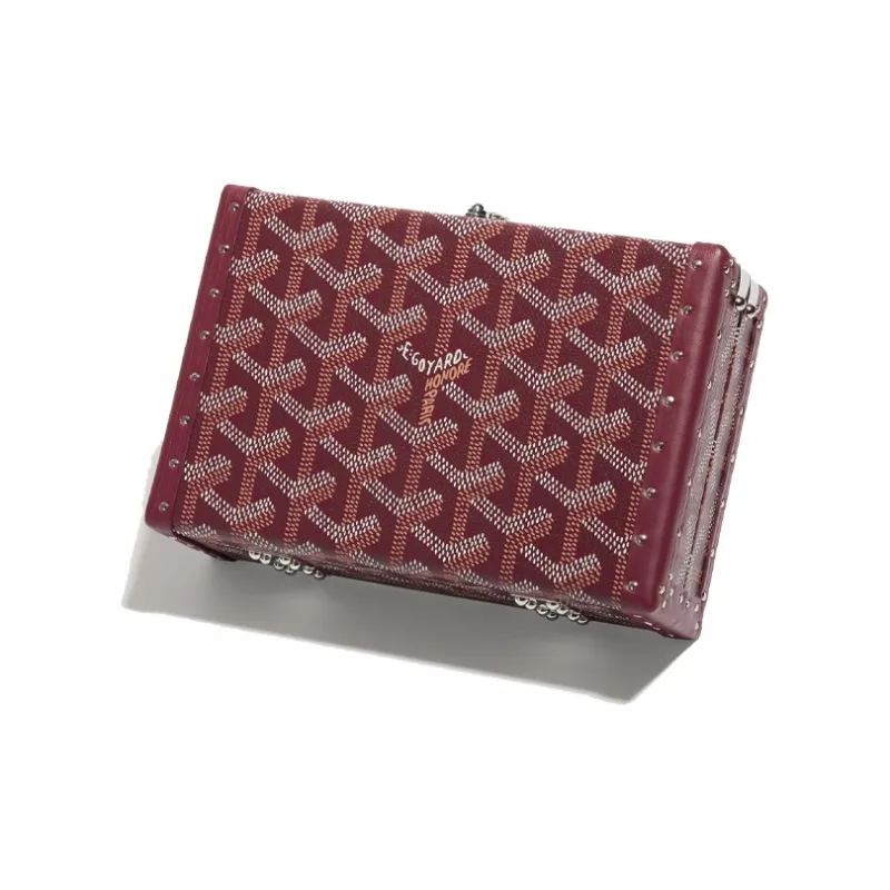 GOYARD Minaudière Trunk Canvas With Leather Clutches Crossbody Bags Women's Burgundy Red-1