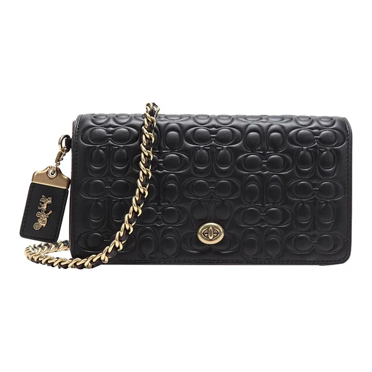 COACH Dinky Cow Leather Shoulder Bag Trumpets Women's Black-0