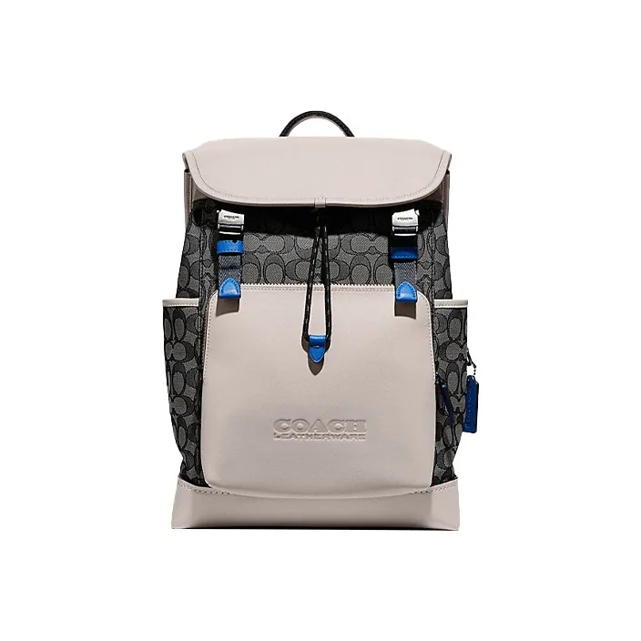 COACH League Canvas With Leather Travel Backpack Large Size Men's White/Gray Black-0