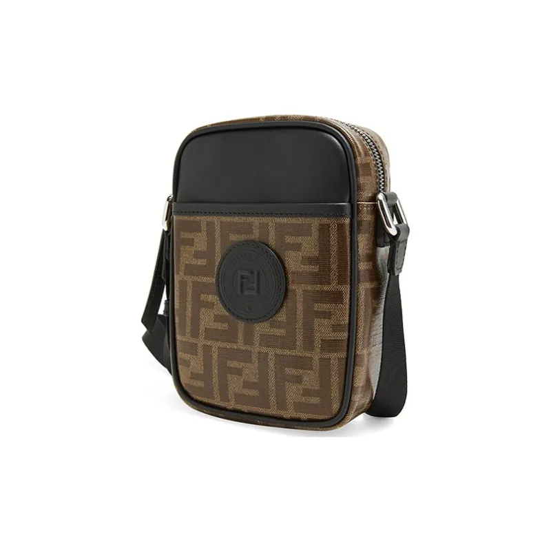 FENDI Coated Canvas With Leather Vertical Messenger Bag, Camera Bag, Crossbody Bag, Shoulder Bag Men's Brown & Black-1