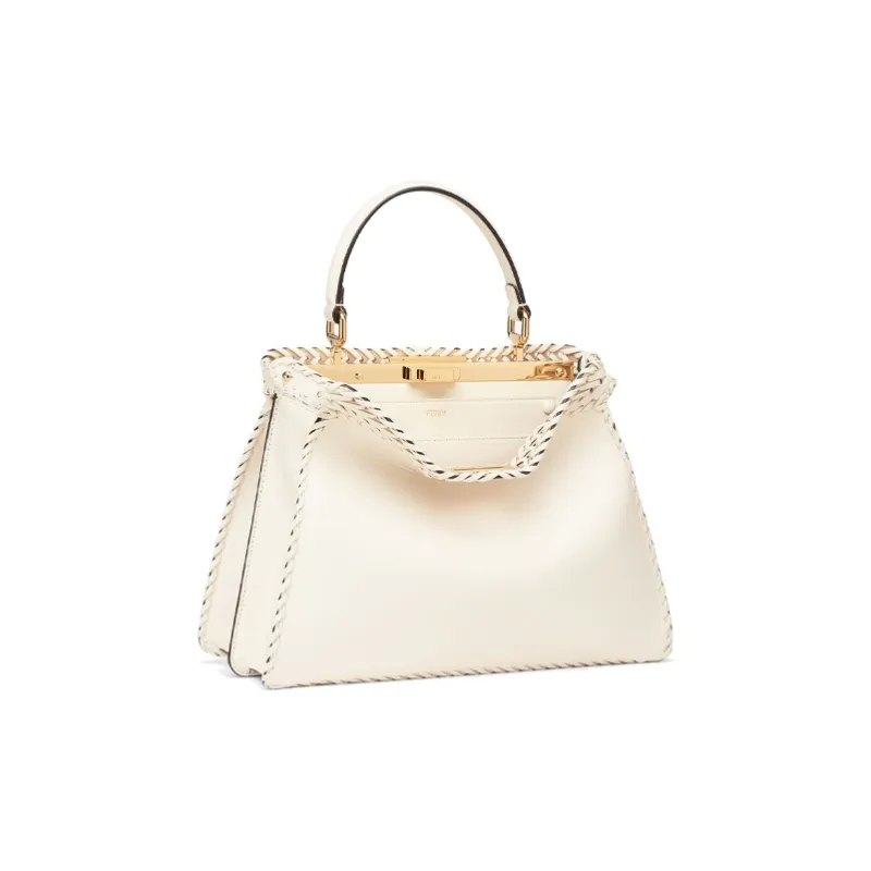 FENDI Peekaboo ISeeU Leather Trunk Bag, Shoulder Bag, Crossbody Bag, Handbag Medium Size Women's White-1