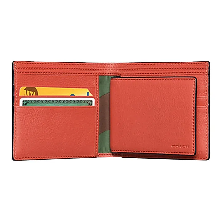 COACH 3 IN 1 Wallet Leather Card Holder Men's Coral Orange-1