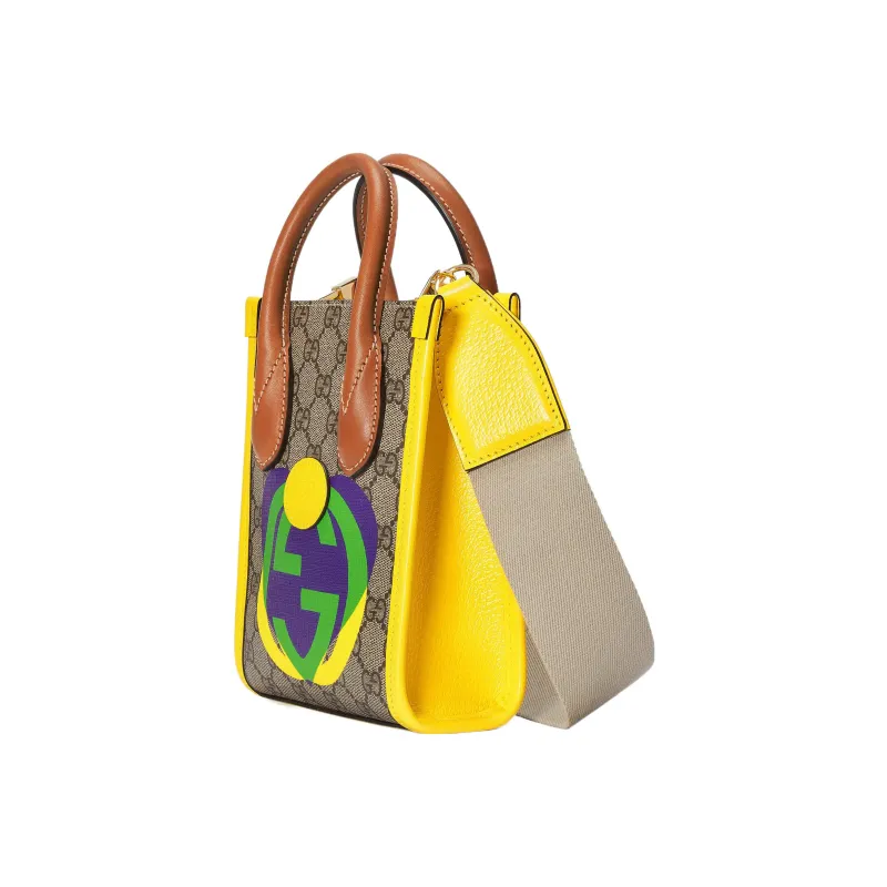 GUCCI Canvas Patchwork Leather Tote Bag Shopping Bag Shoulder Bag Crossbody Bag Handbag Mini Men's Multicolor-2