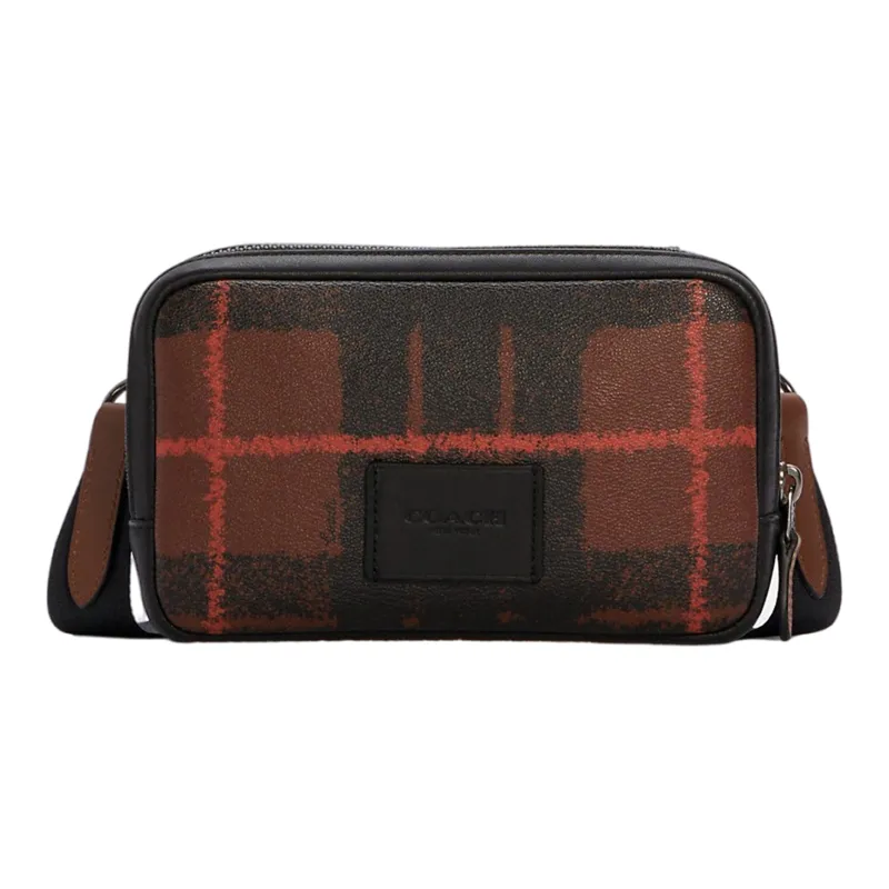 COACH Carrier Leather Cell Phone Pouch Small Size Men's Black & Red-0