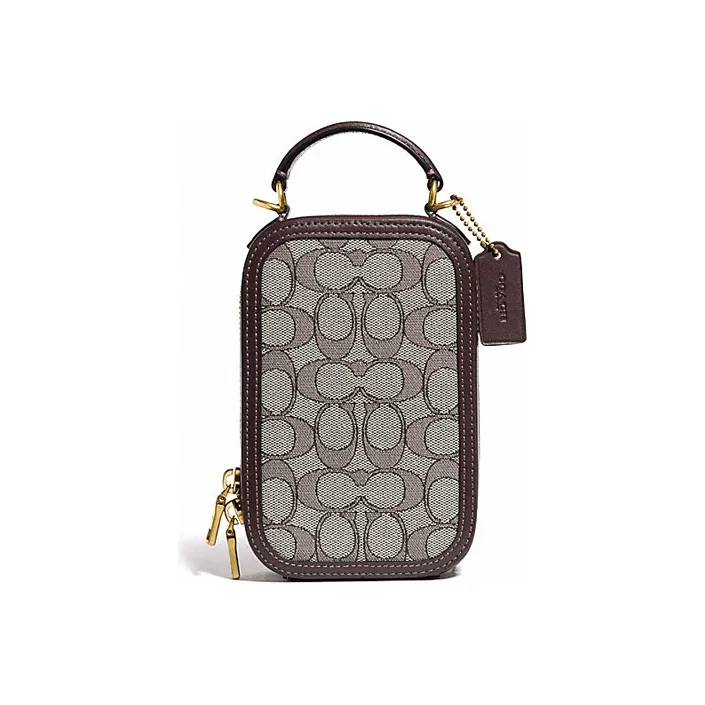 COACH Patchwork Cell Phone Pouch Camera Bag Portable Crossbody Bag Shoulder Bag Mini Women's Tan-0