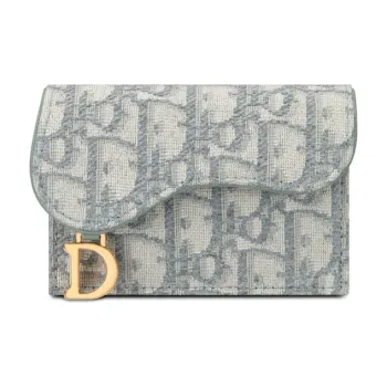 DIOR Saddle Oblique Fabric Card Clip Card Holder Coin Purse Regular Women's Gray