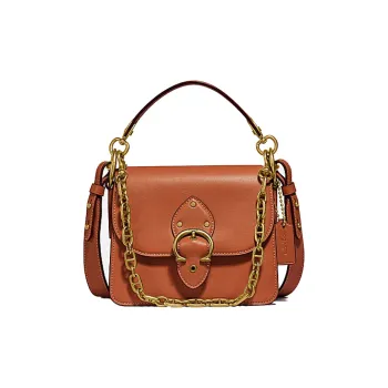 COACH Beat Leather Square Bag Handbag, Shoulder Bag, Crossbody Bag Trumpets Women's Amber