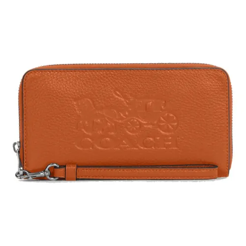 COACH Zip Around Leather Handheld Zip Closure Inner Compartment Wallet Women's Orange