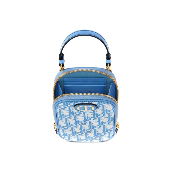 DIOR Leather Chain Crossbody Bag, One Shoulder Handbag, Cell Phone Pouch Women's Cornflower Blue-2