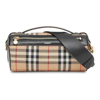 Burberry Cow Leather With Cotton Cylinder Bag Shoulder Bag Crossbody Bag Women's Camel