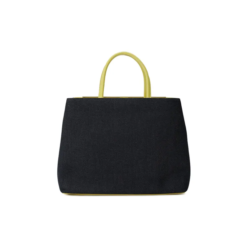 FENDI Canvas Tote Bag Shopping Bag Shoulder Bag Crossbody Bag Handbag Medium Size Women's Black/Yellow-1