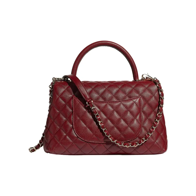 CHANEL Coco Handle Caviar Cow Leather Handbag, Crossbody Bag Women's Maroon-2
