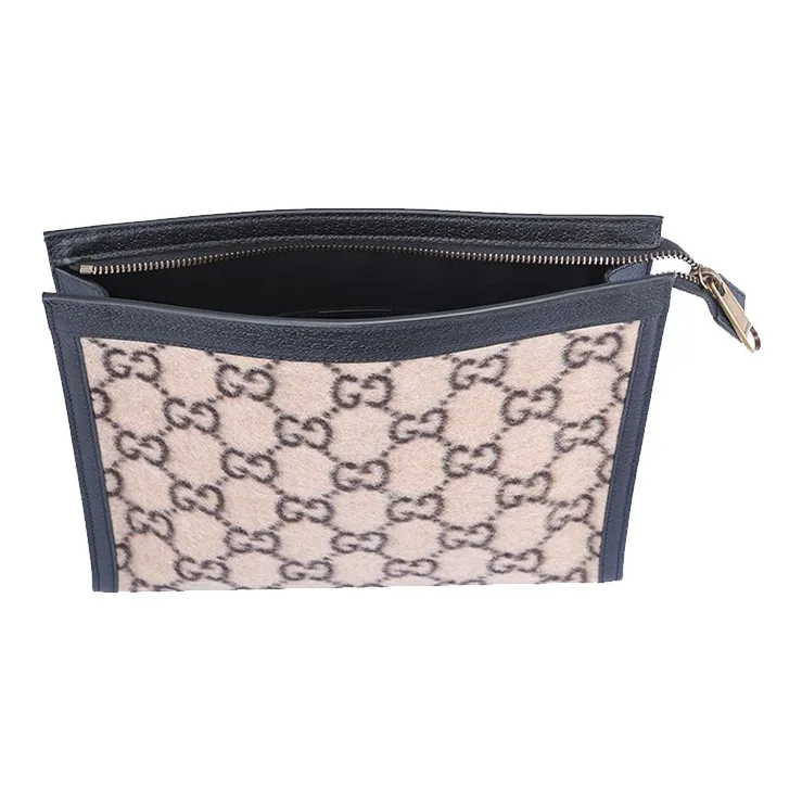 GUCCI Wool Patchwork Leather Clutch Unisex Beige/Black-6