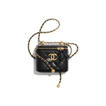 CHANEL Little Golden Ball Calfskin Box Bag, Flap Bag, Coin Purse, Shoulder Bag, Crossbody Bag Women's Black