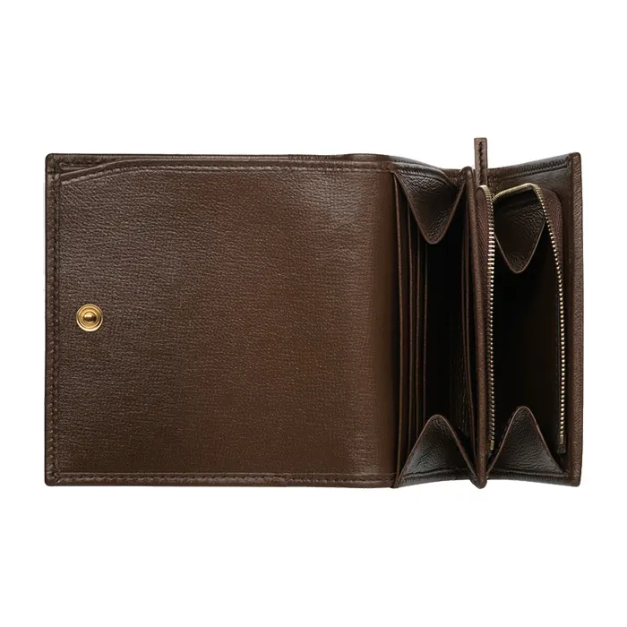 GUCCI Canvas With Leather Wallet With Coin Purse Unisex Ebony & Brown-5