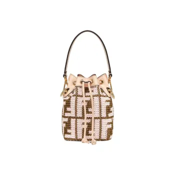 FENDI Raffia Mon Tresor Bucket Bag, Handbag, Shoulder Bag Small Size Women's Multicolor