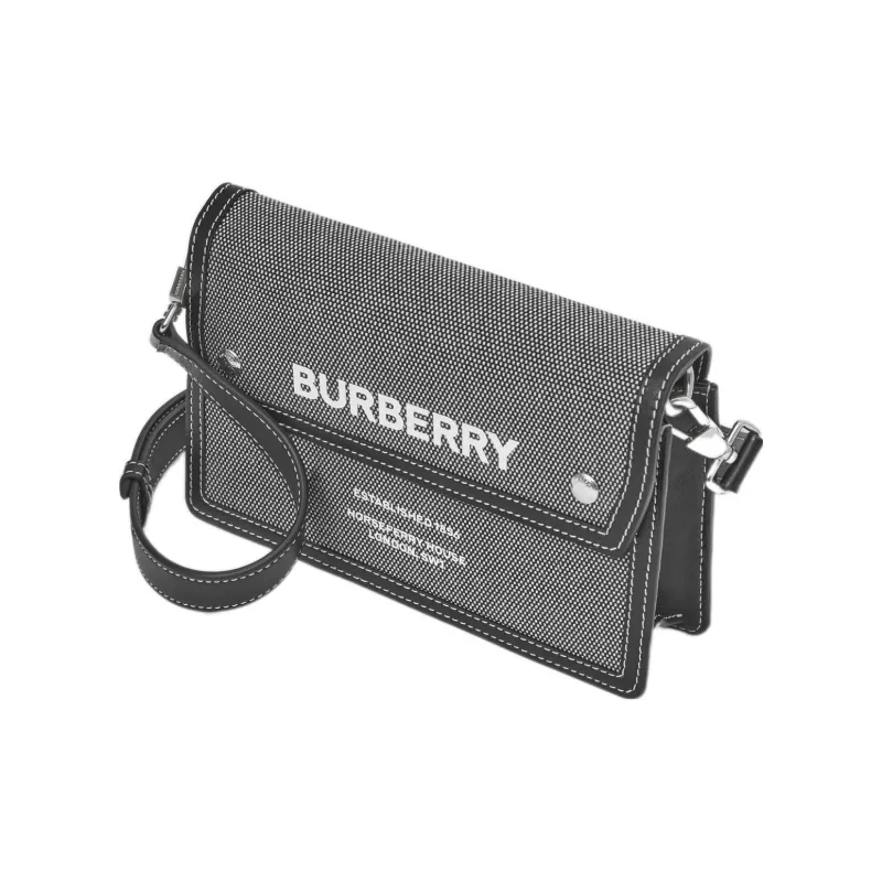 Burberry Horseferry Canvas With Leather Canvas Bag Shoulder Bag Crossbody Bag Regular Men's Black/Gray-3