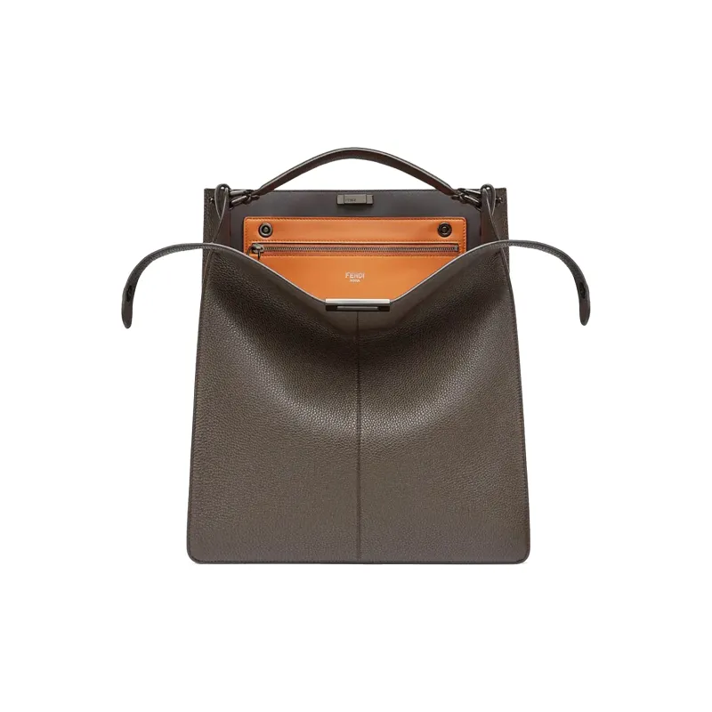 FENDI Peekaboo ISeeU Roman Nappa Leather Tote Shoulder Bag Crossbody Bag Handbag Men's Dark Brown-0