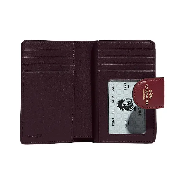COACH Corner Zip Monogram Canvas With Leather Snap Closure Wallet Women's Burgundy Multicolor-4