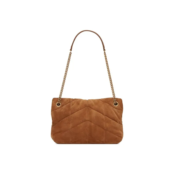 SAINT LAURENT PUFFERLOULOU Suede Cloud Bag Pillow Bag Crossbody Bag Shoulder Bag Small Size Women's Cinnamon-1