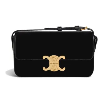CELINE Triomphe Arc De Triomphe Velour, Cow Leather Handbag, Shoulder Bag, Crossbody Bag Women's Black