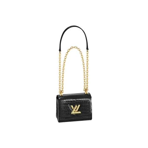 LOUIS VUITTON Twist Short Snouted Crocodile Leather Chain Bag, Crossbody Bag, Shoulder Bag Women's Black