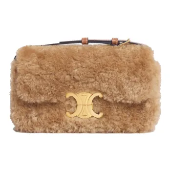 CELINE Triomphe Arc De Triomphe Shearling With Cow Leather Shoulder Bag, Handbag, Crossbody Bag Women's Beige