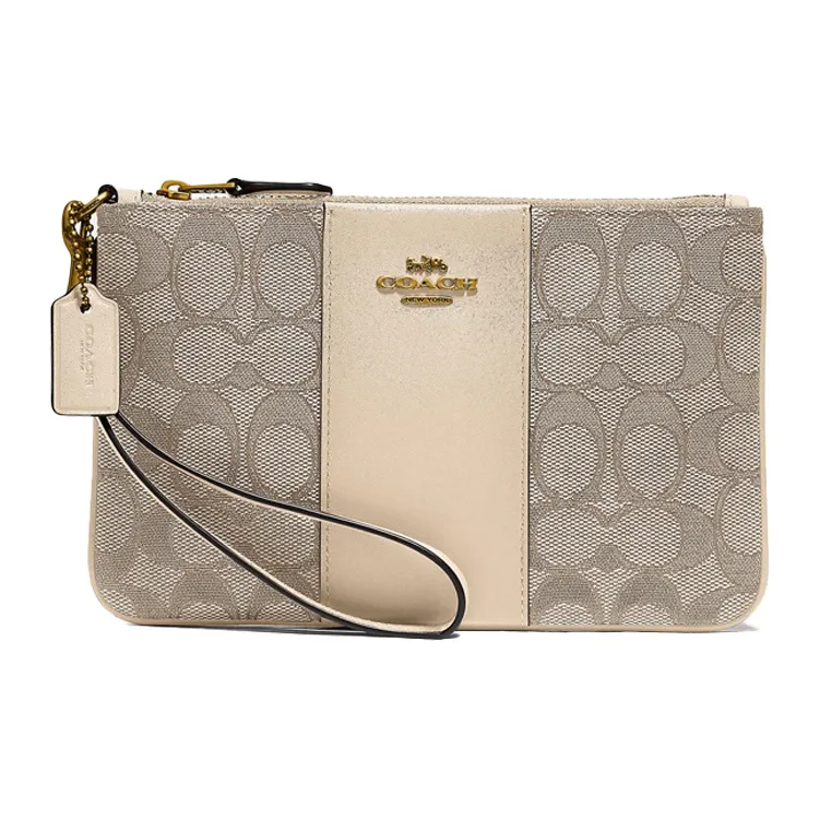 COACH Wristlet Monogram Canvas With Leather Wrist Bag Mahjong Clutch Trumpets Women's Beige Monogram-0