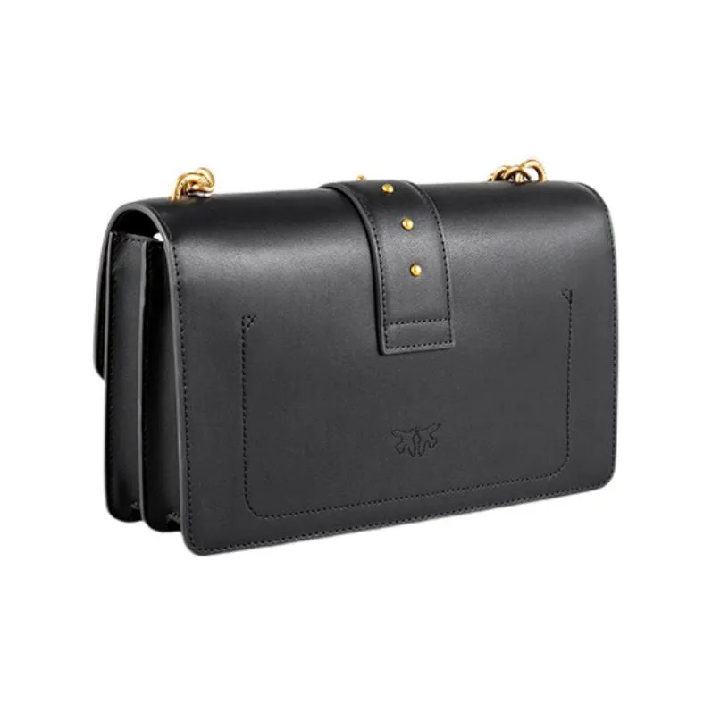 PINKO LOVE Series Cow Leather Flying Bird Bag Swan Bag Shoulder Bag Crossbody Bag Large Size Women's Black/Black Gold-1