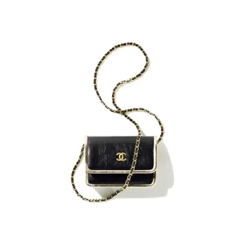 CHANEL Calfskin Crossbody Bag Clutch Women's Black & Gold