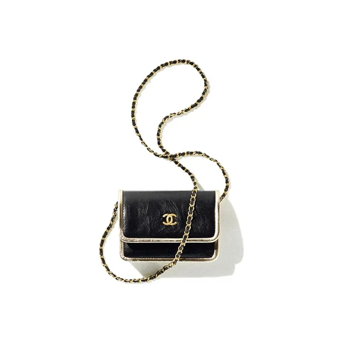 CHANEL Calfskin Crossbody Bag Clutch Women's Black & Gold-0