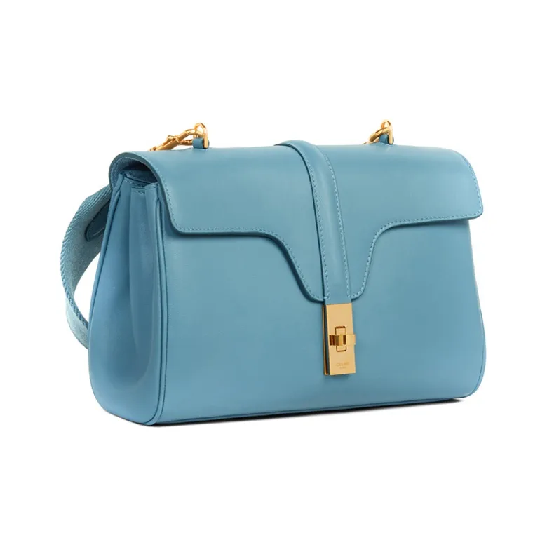 CELINE 16 Soft Smooth Cow Leather Handbag Shoulder Bag Women's Denim Blue-1